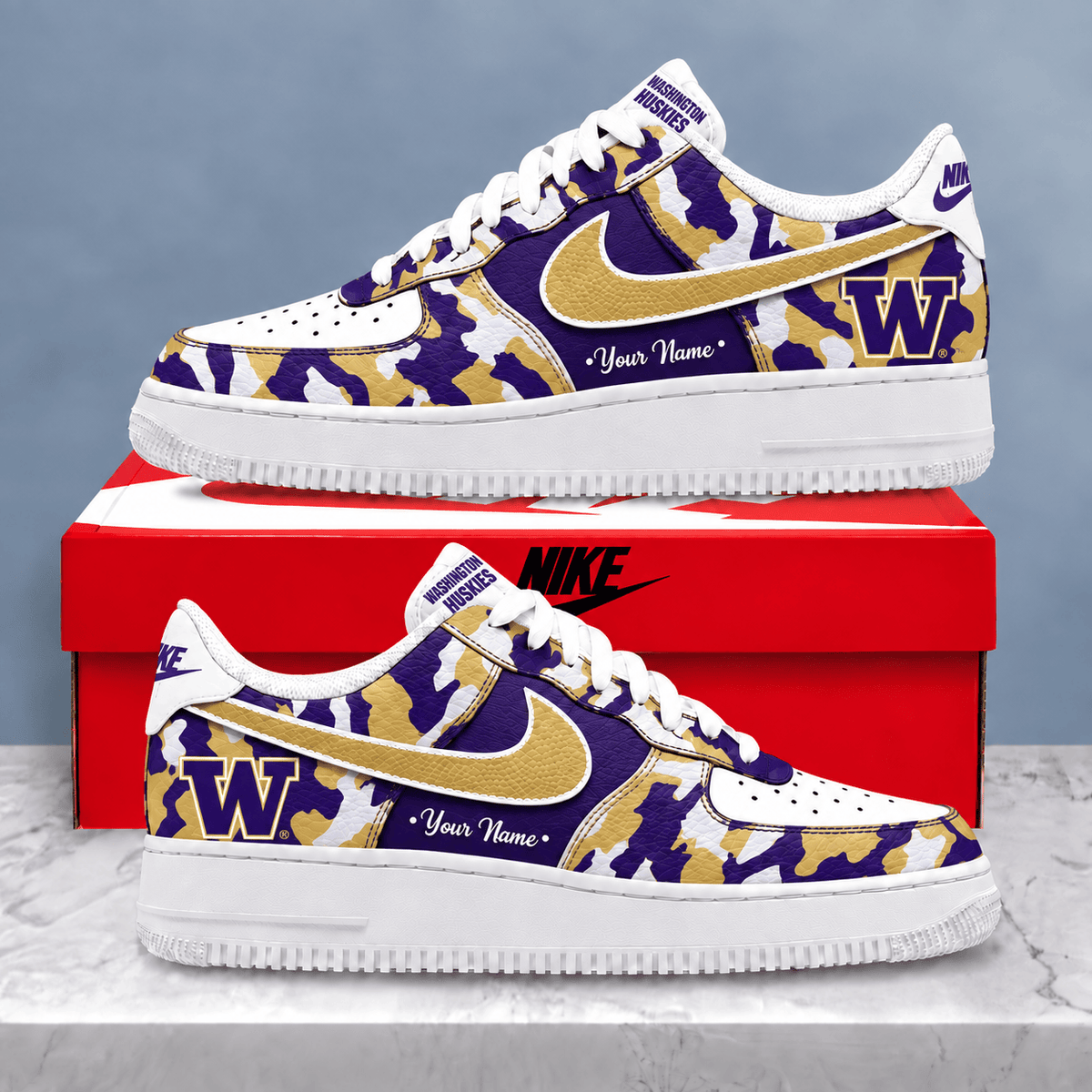 Washington Huskies | Premium NCAA Personalized Camo AF1 Shoes