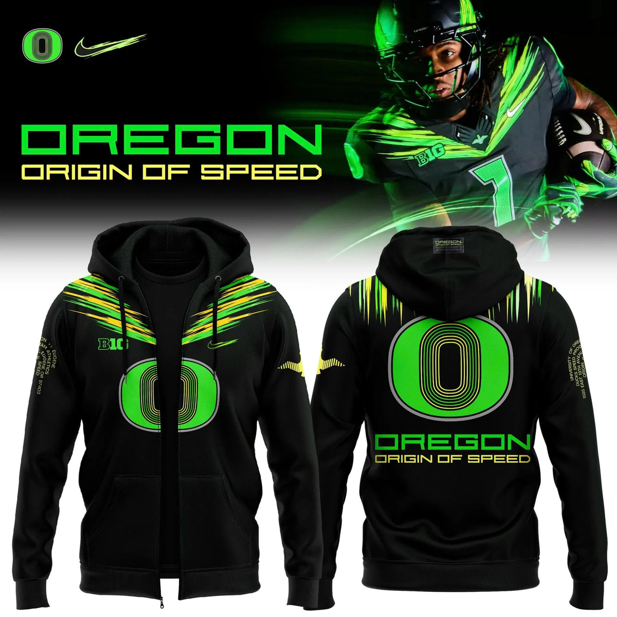 Oregon Ducks Merch Origin Of Speed Commemorative Fan Zip Hoodie Presents For Duck Nation