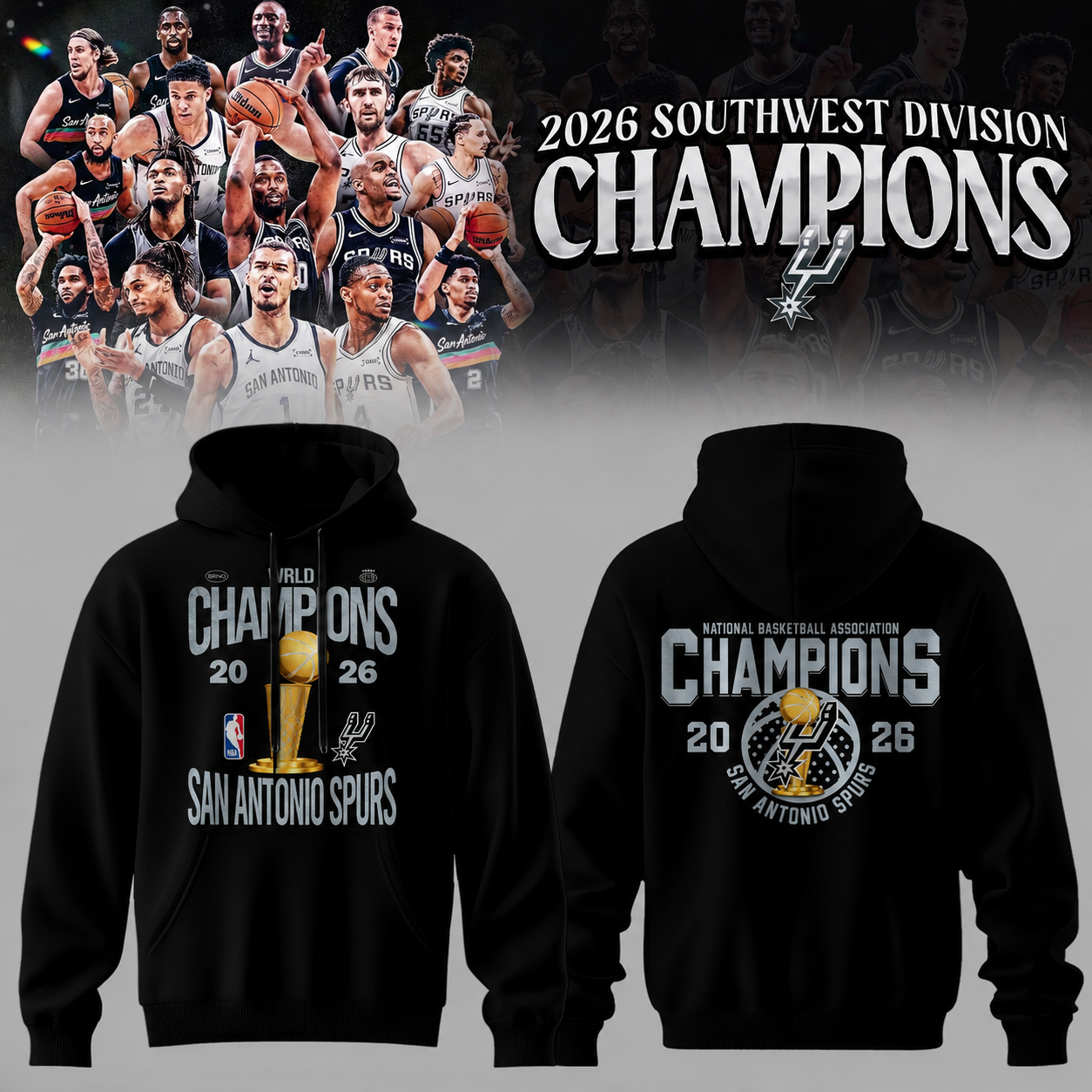 Spurs 2026 NBA Champions Black Hoodie | JO42