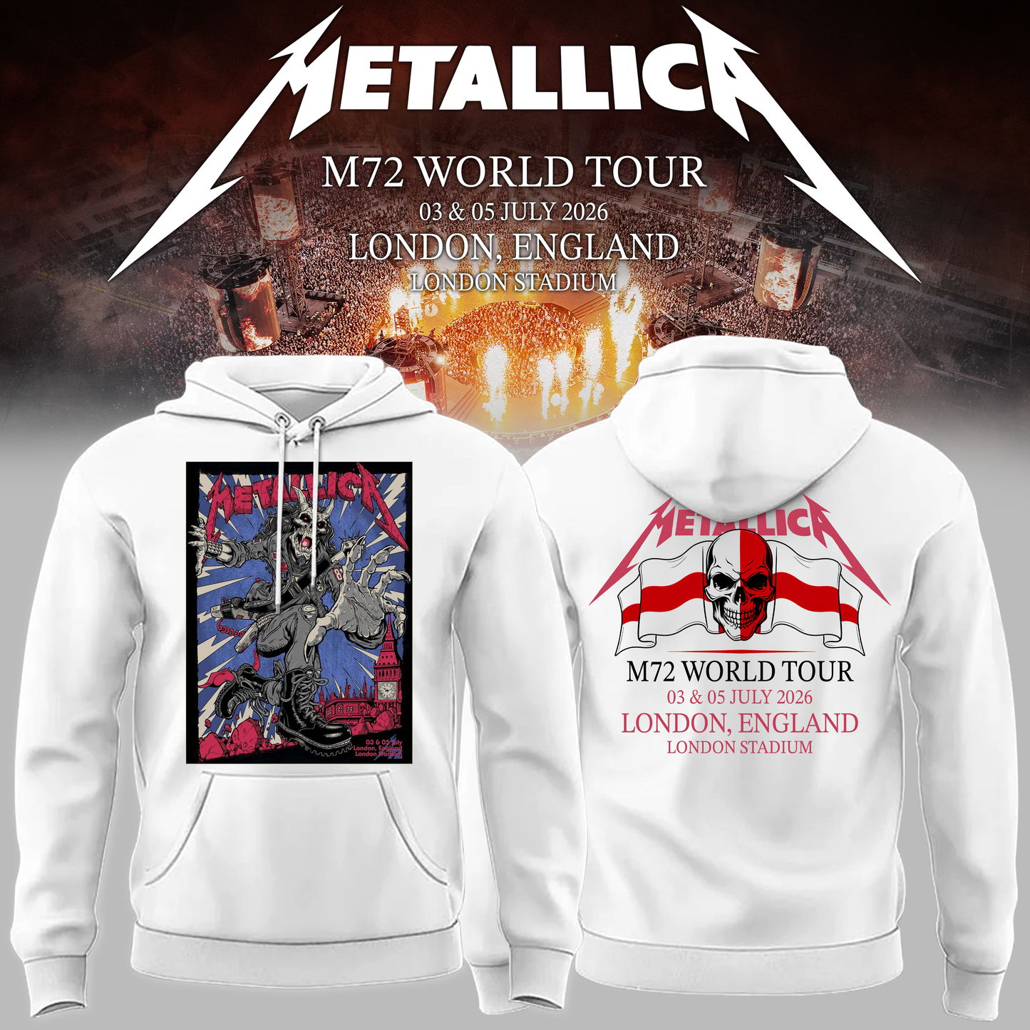Metallica 2026 M72 World Tour London, England Special Hoodie | YO48