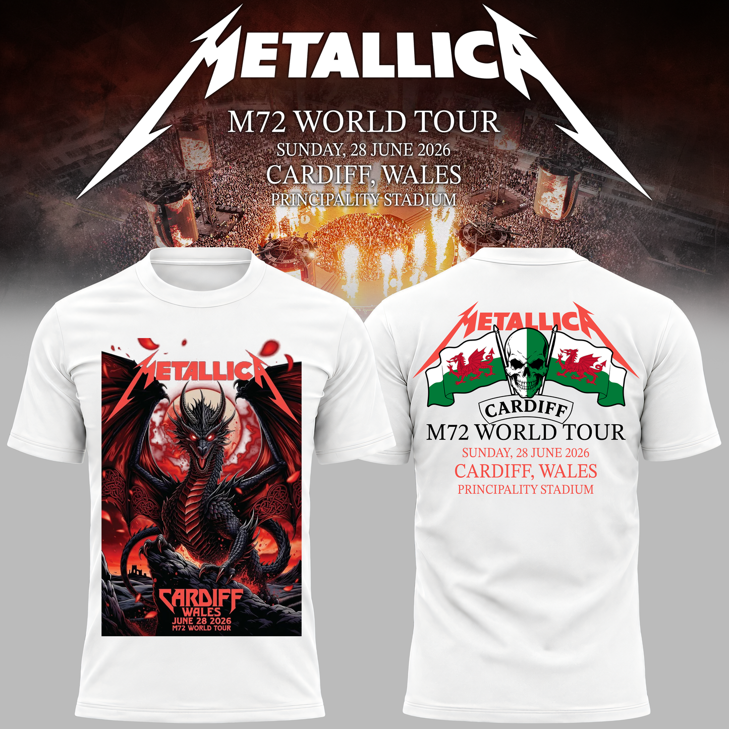 Metallica 2026 M72 World Tour Cardiff, Wales T-shirt | MV92