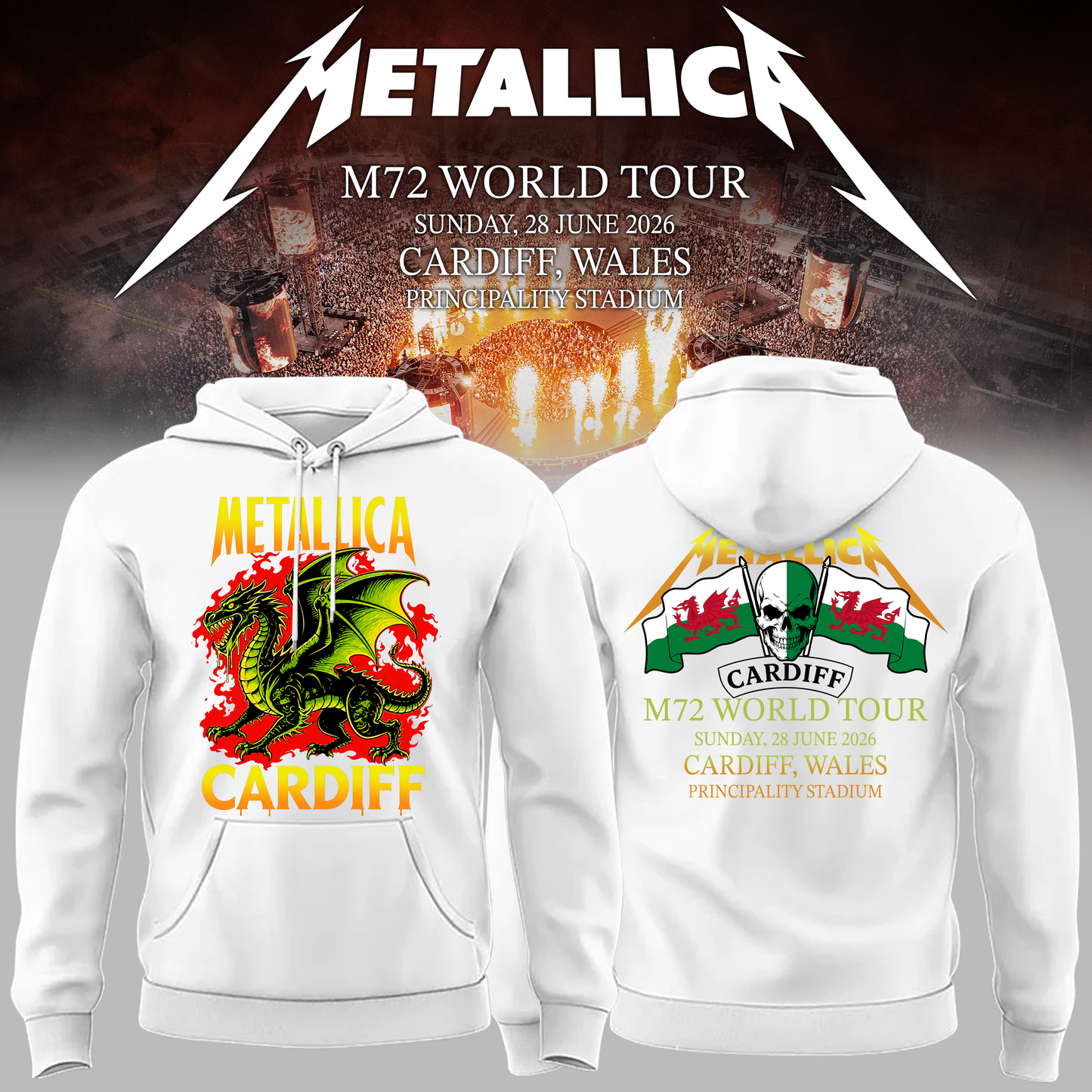 Metallica 2026 M72 World Tour Cardiff, Wales Hoodie | ST49