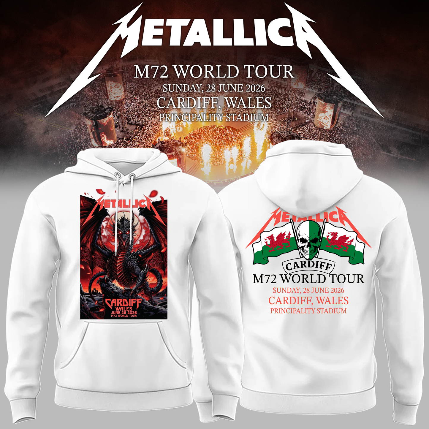 Metallica 2026 M72 World Tour Cardiff, Wales Hoodie | XQ62