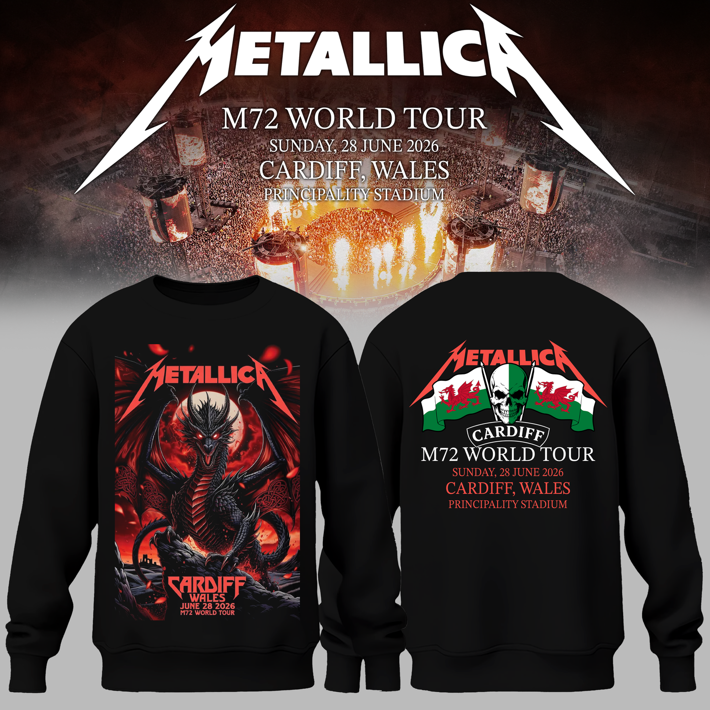 Metallica 2026 M72 World Tour Cardiff, Wales Sweater | IU65