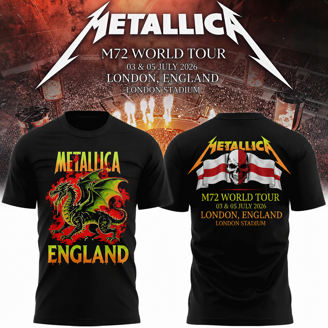 Metallica 2026 M72 World Tour London, England Special T-shirt | MD48