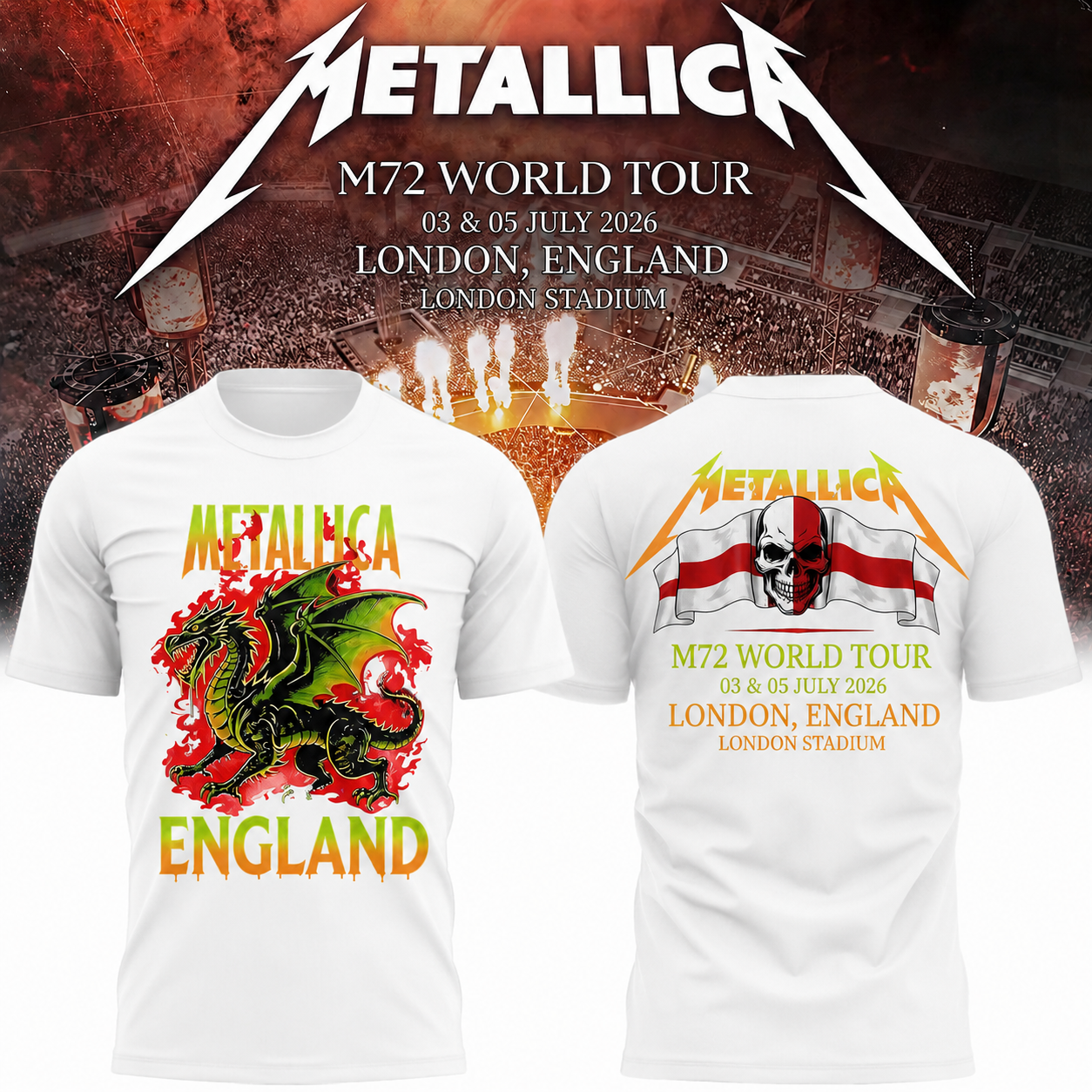 Metallica 2026 M72 World Tour London, England Special T-shirt | EB38