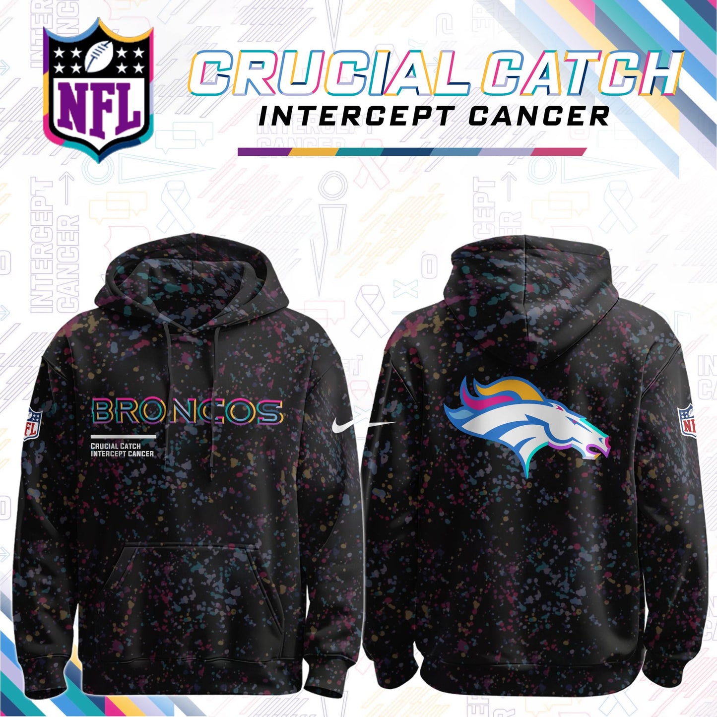 Men's Black Denver Broncos 2026 Crucial Catch Sideline Standard Issue Dri-FIT Pullover Hoodie
