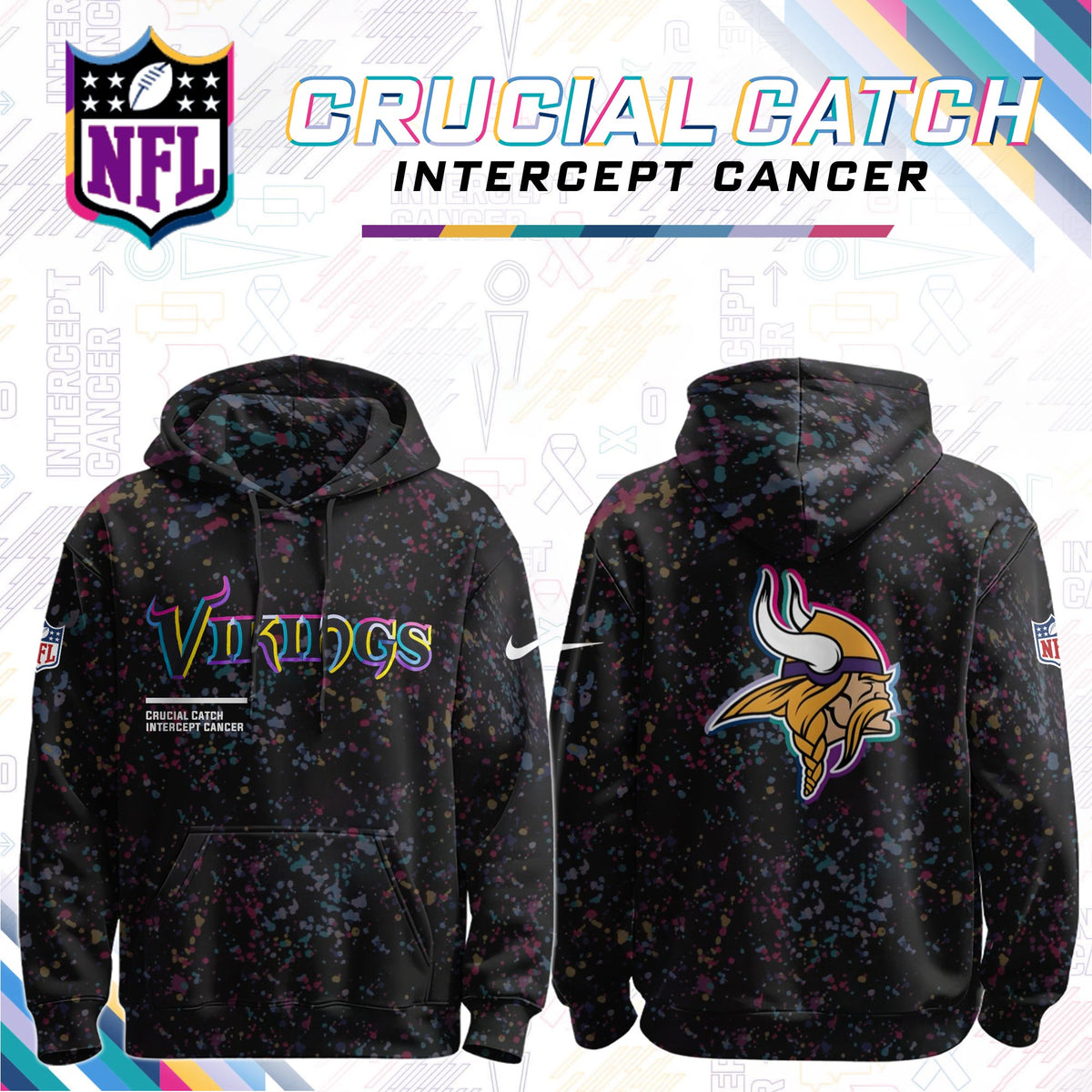 Men's Black Minnesota Vikings 2026 Crucial Catch Sideline Standard Issue Dri-FIT Pullover Hoodie