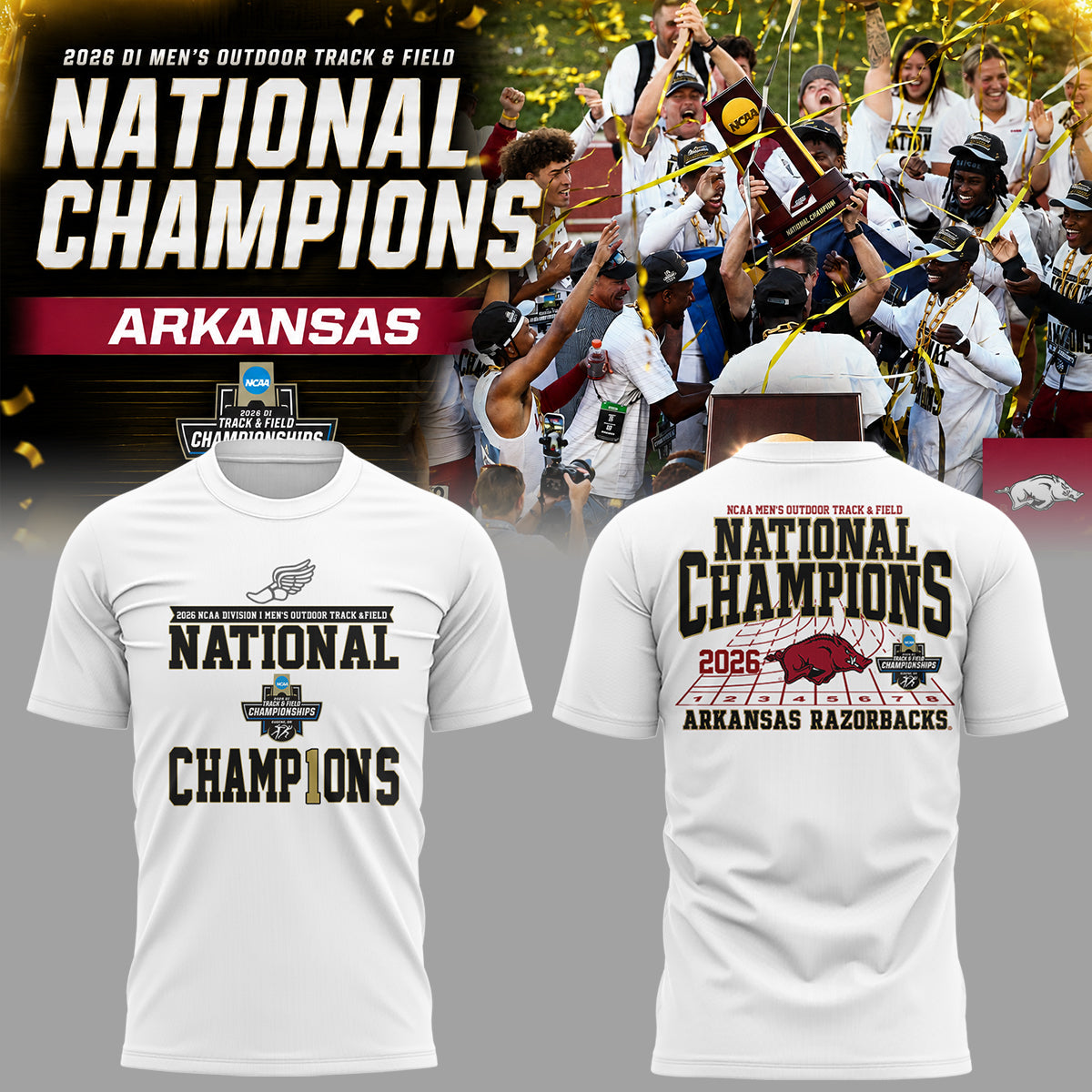 Razorbacks 2026 D1 Men's Outdoor Track & Field National Champions Shirt | GU61