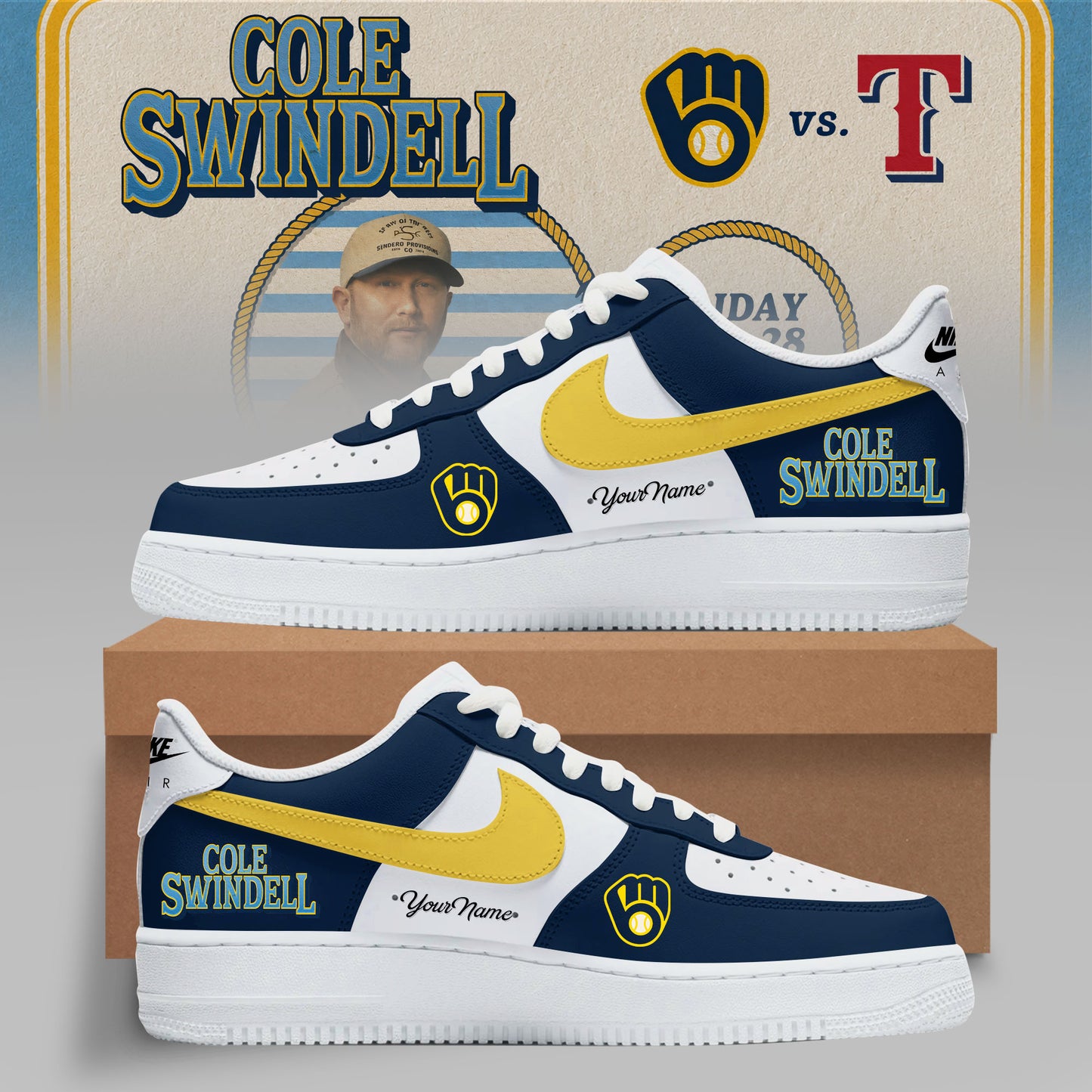 Cole Swindell x Milwaukee Brewers Premium 3D Sneakers V2