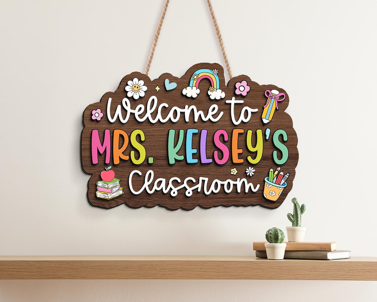 Personalized 3D Teacher Name Sign: Custom Classroom Door Hanger