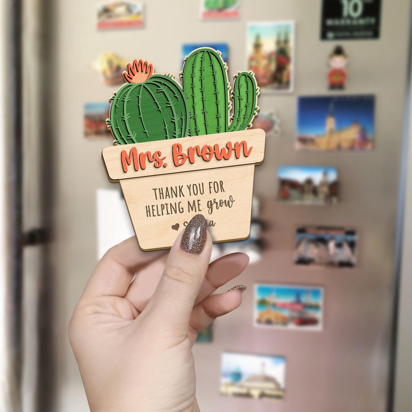 Personalized Teacher Desk Sign: Cactus Plant, Thank You Gift