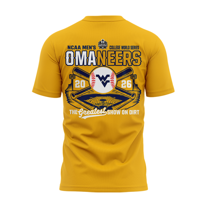 West Virginia Mountaineers 2026 NCAA Baseball Men's College World Series Omaneers Yellow T-Shirt | WL65
