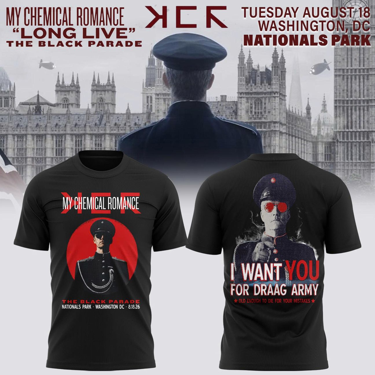 My Chemical Romance The Black Parade 2026 Tour Nationals Park, Washington, D.C "I Want You for Draag Army" T-shirt | MA18