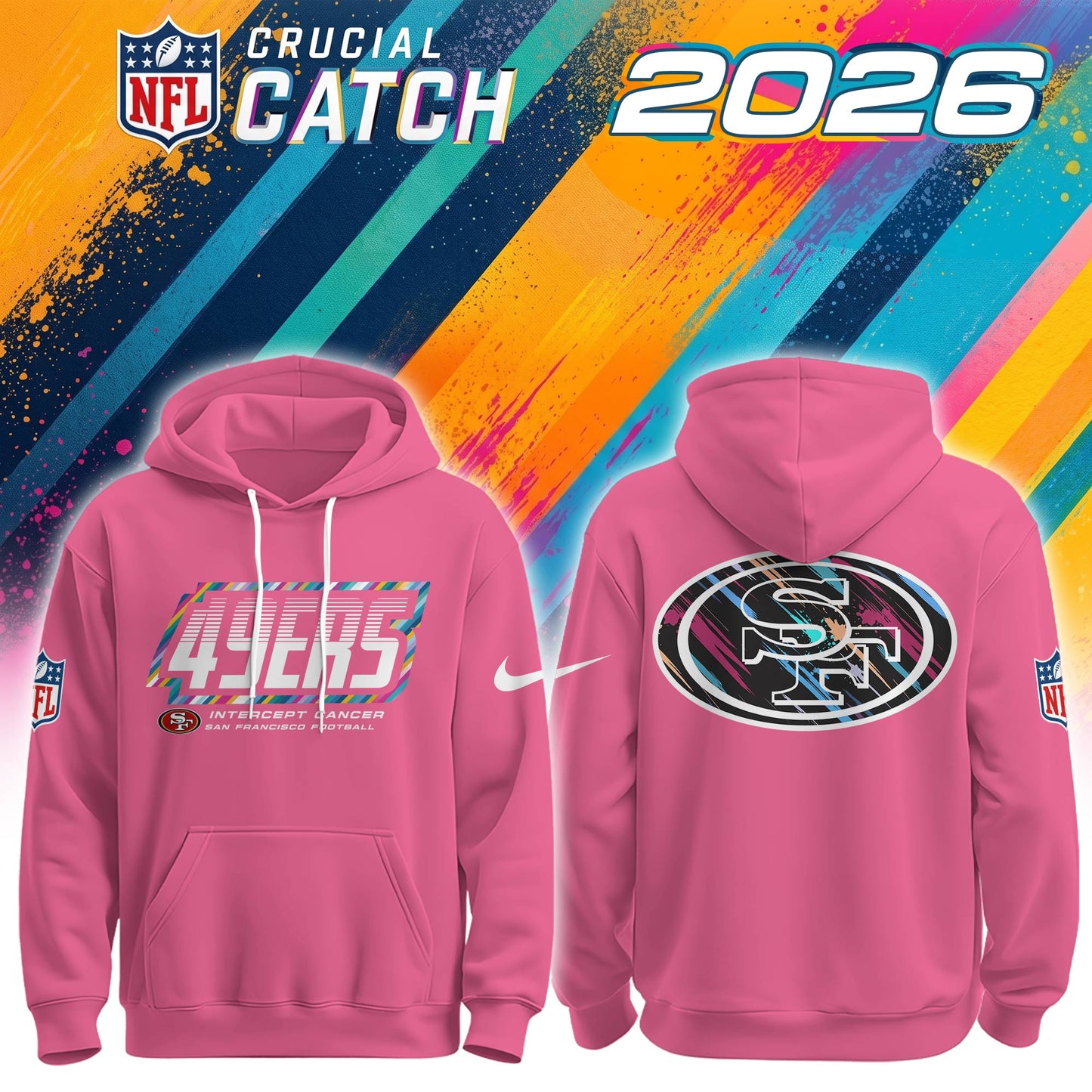 Men's San Francisco 49ers 2026 Crucial Catch Pink Hoodie
