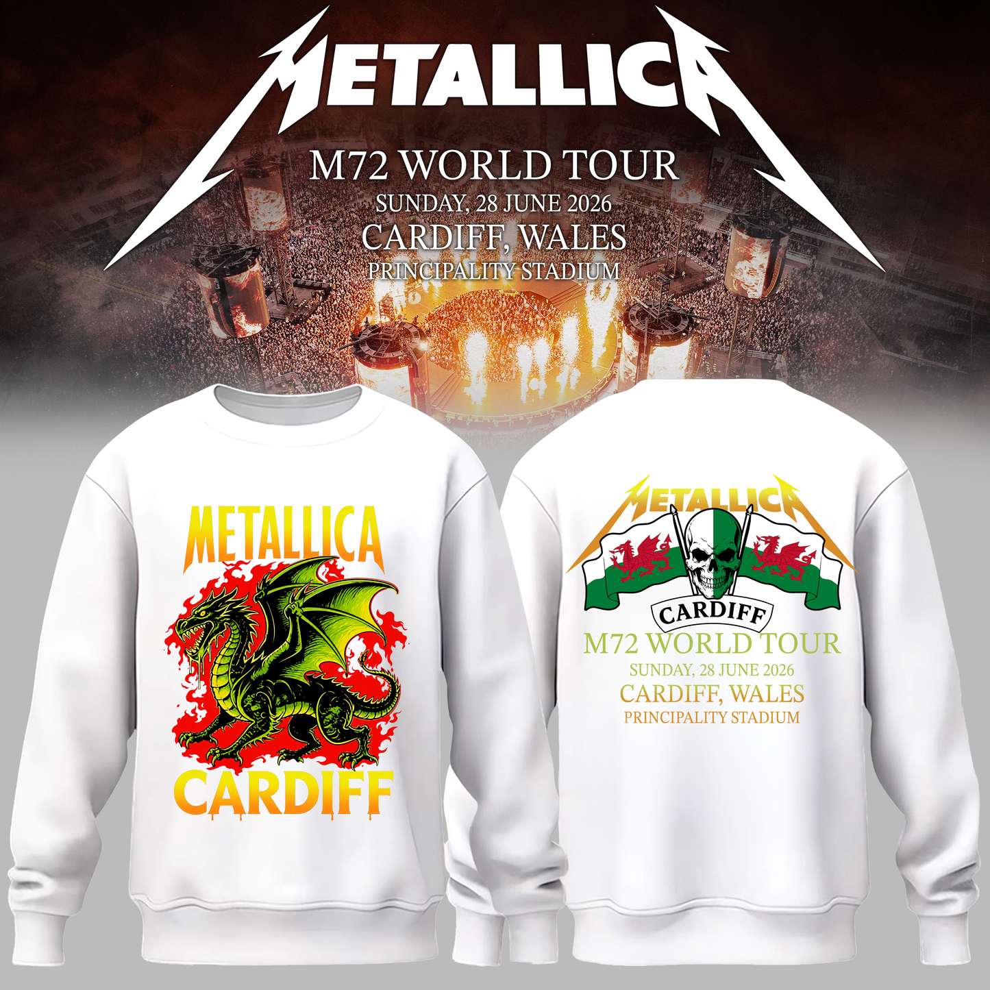 Metallica 2026 M72 World Tour Cardiff, Wales Sweater | OJ45