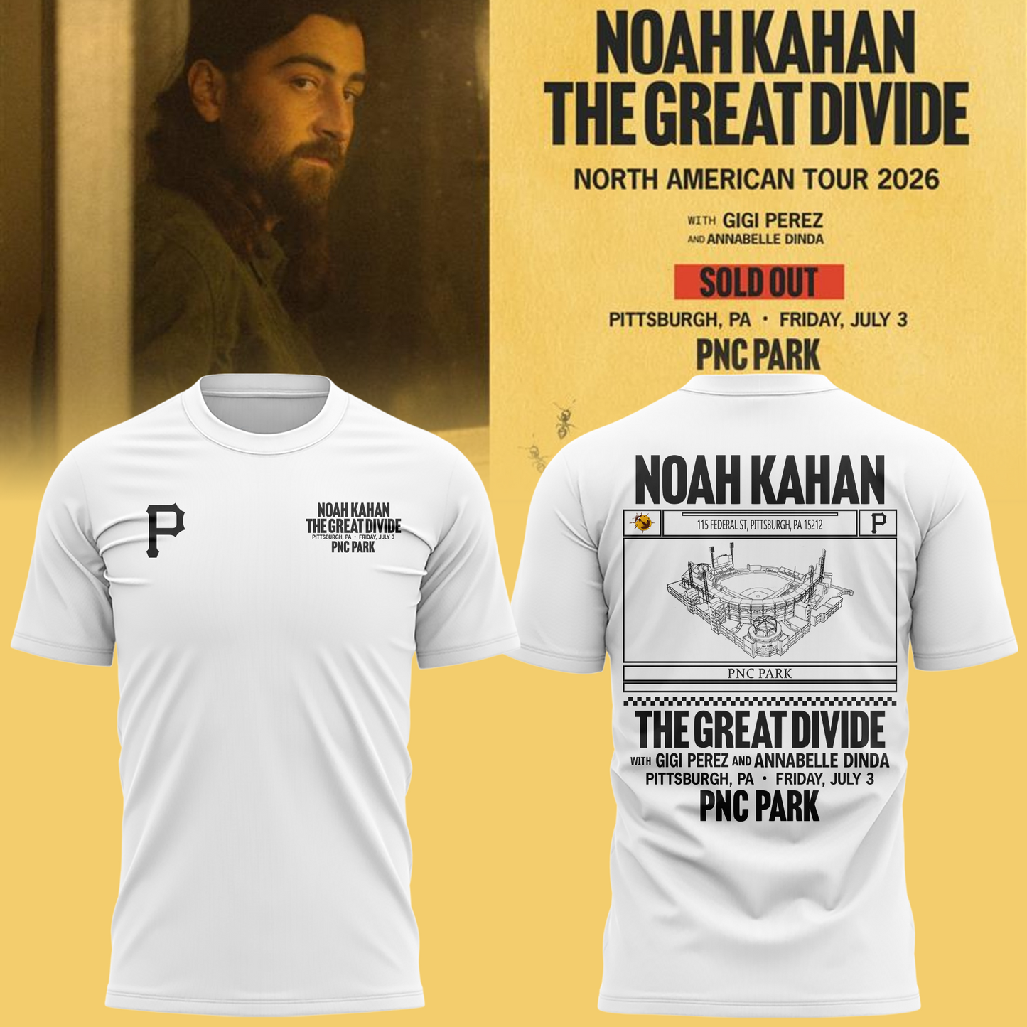 Limited Edition Pittsburgh Pirates x Noah Kahan White Tshirt 2026 | SN45