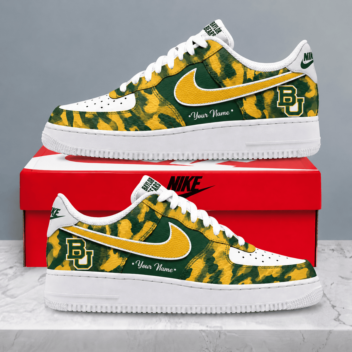 Baylor Bears | Premium NCAA Personalized Camo AF1 Shoes