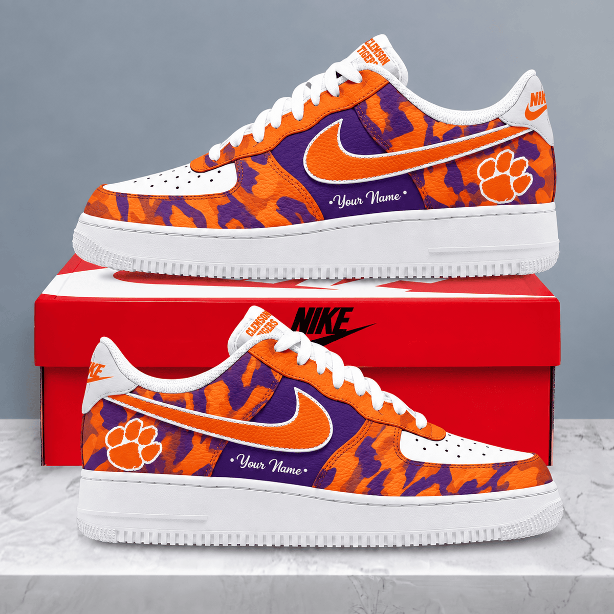 Clemson Tigers | Premium NCAA Personalized Camo AF1 Shoes