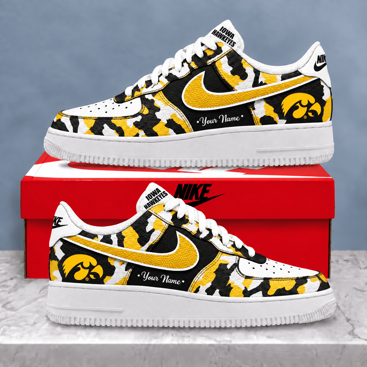 Iowa Hawkeyes | Premium NCAA Personalized Camo AF1 Shoes