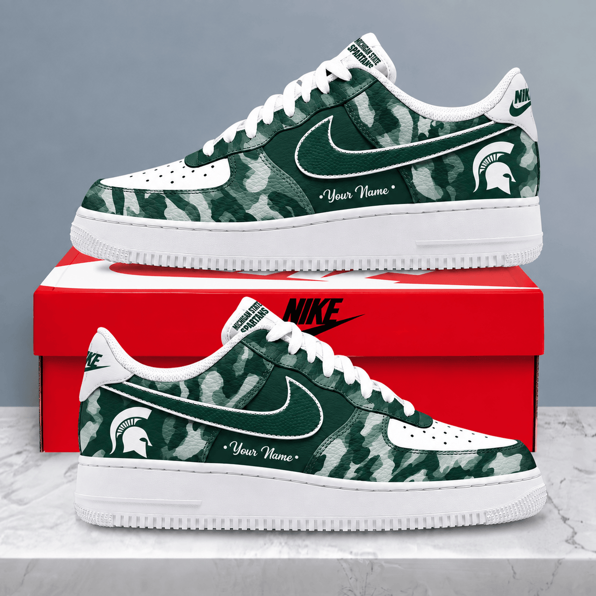 Michigan State Spartans | Premium NCAA Personalized Camo AF1 Shoes