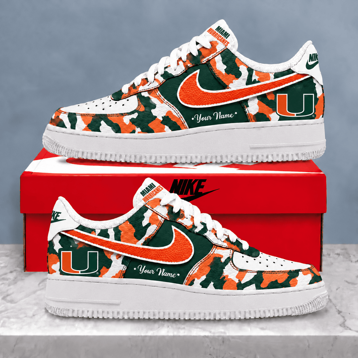 Miami Hurricanes | Premium NCAA Personalized Camo AF1 Shoes