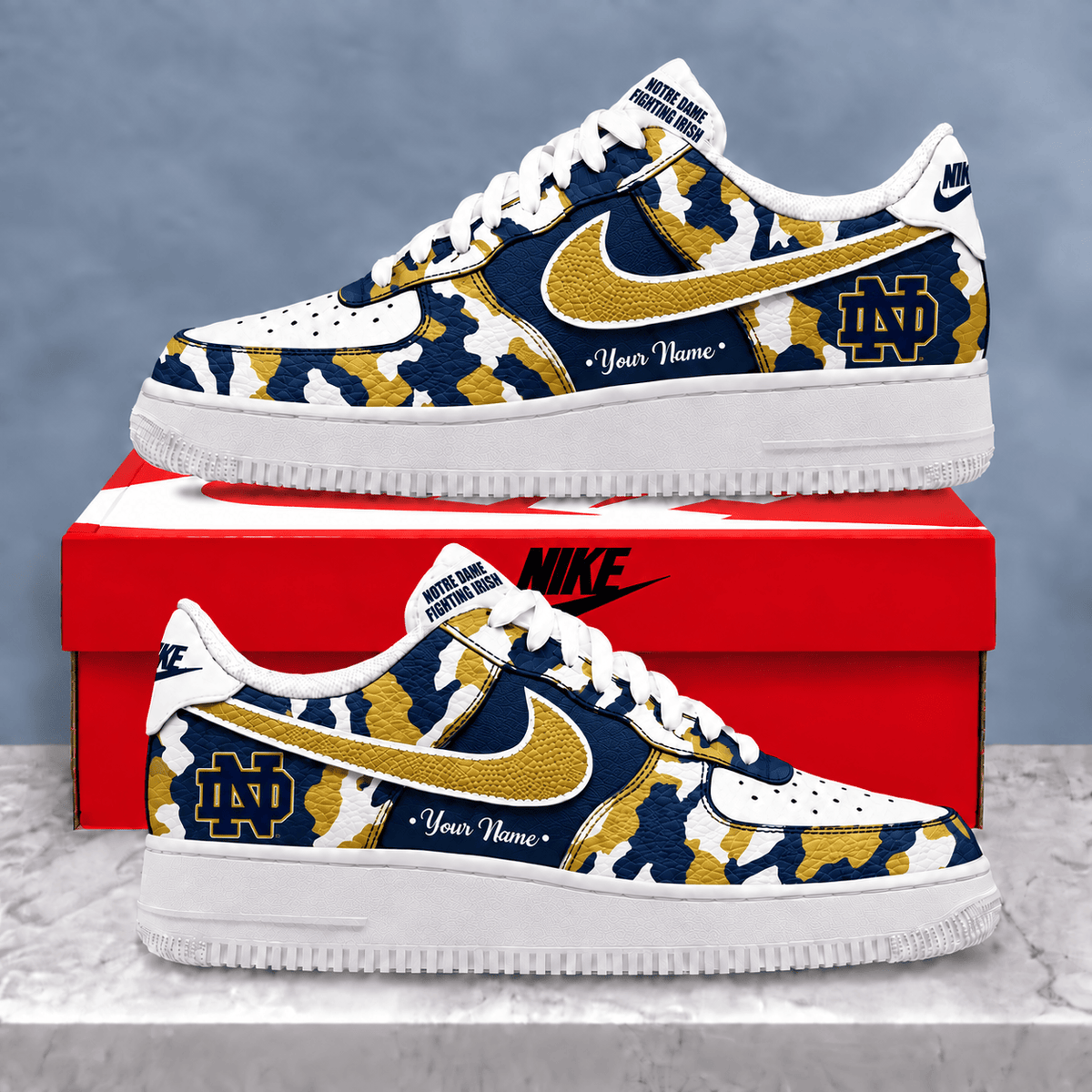 Notre Dame Fighting Irish | Premium NCAA Personalized Camo AF1 Shoes