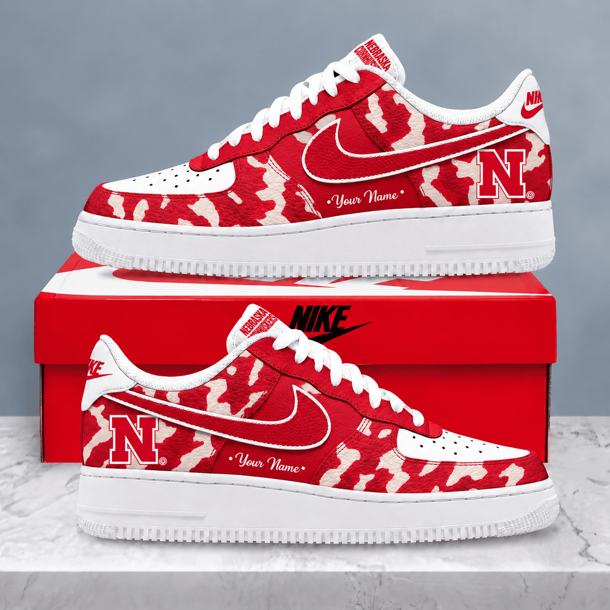 Nebraska Cornhuskers | Premium NCAA Personalized Camo AF1 Shoes