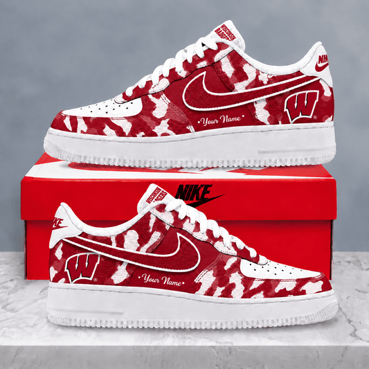 Wisconsin Badgers | Premium NCAA Personalized Camo AF1 Shoes