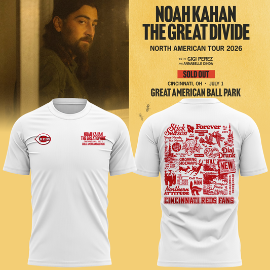 Limited Edtion Noah Kahan x Cincinnati Reds White Tshirt 2026 | WL65