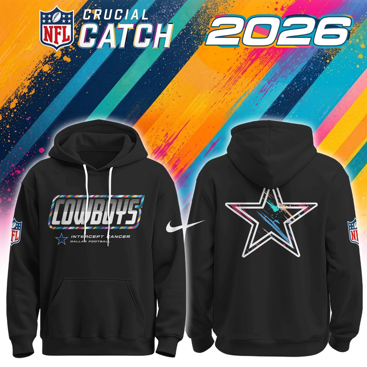 Men's Black Dallas Cowboys 2026 Crucial Catch Sideline Standard Issue Dri-FIT Pullover Hoodie | HR40