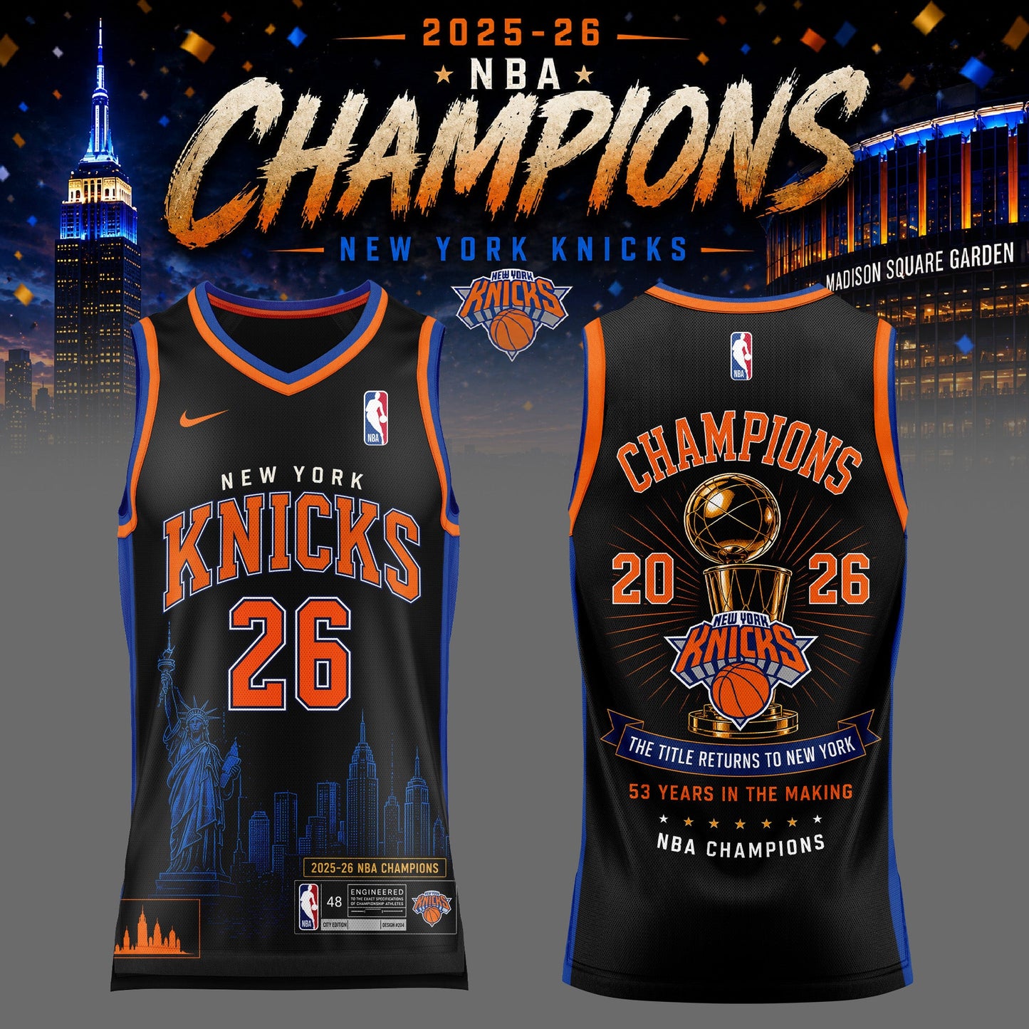 New York Knicks NBA Finals Champs Locker Room Basketball Jersey | RS38