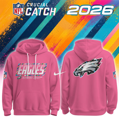 Men's Philadelphia Eagles 2026 Crucial Catch Pink Hoodie