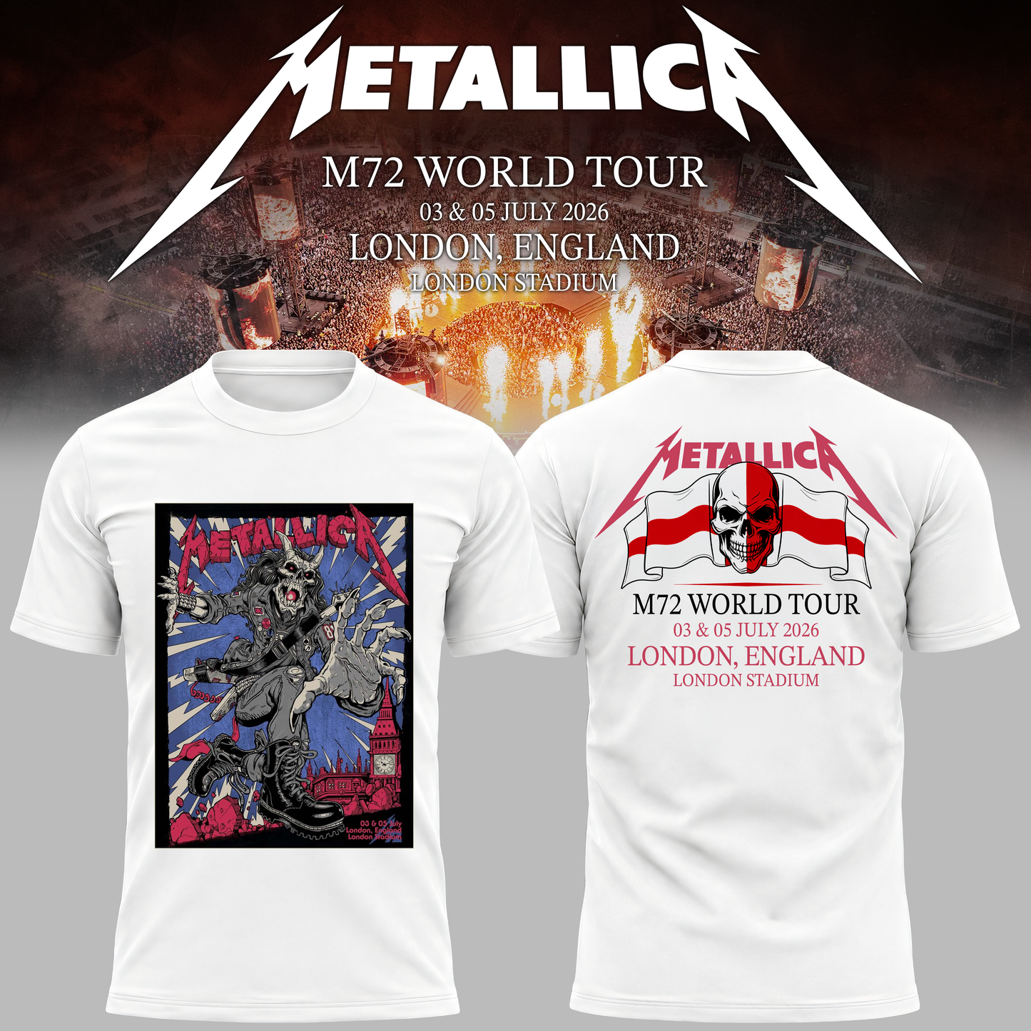 Metallica 2026 M72 World Tour London, England Special T-shirt | VB76