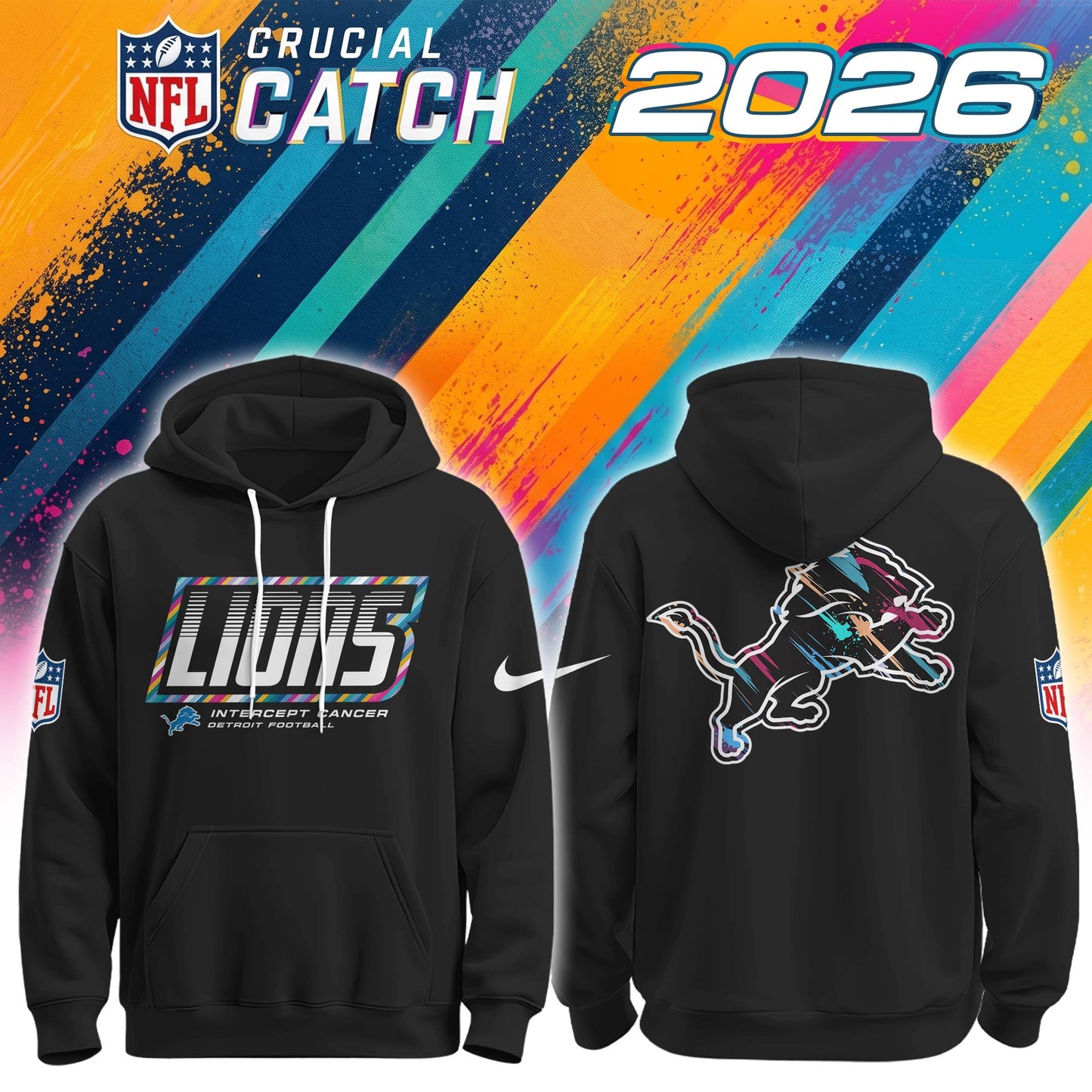Men's Black Detroit Lions 2026 Crucial Catch Sideline Standard Issue Pullover Hoodie