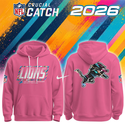 Men's Detroit Lions 2026 Crucial Catch Pink Hoodie
