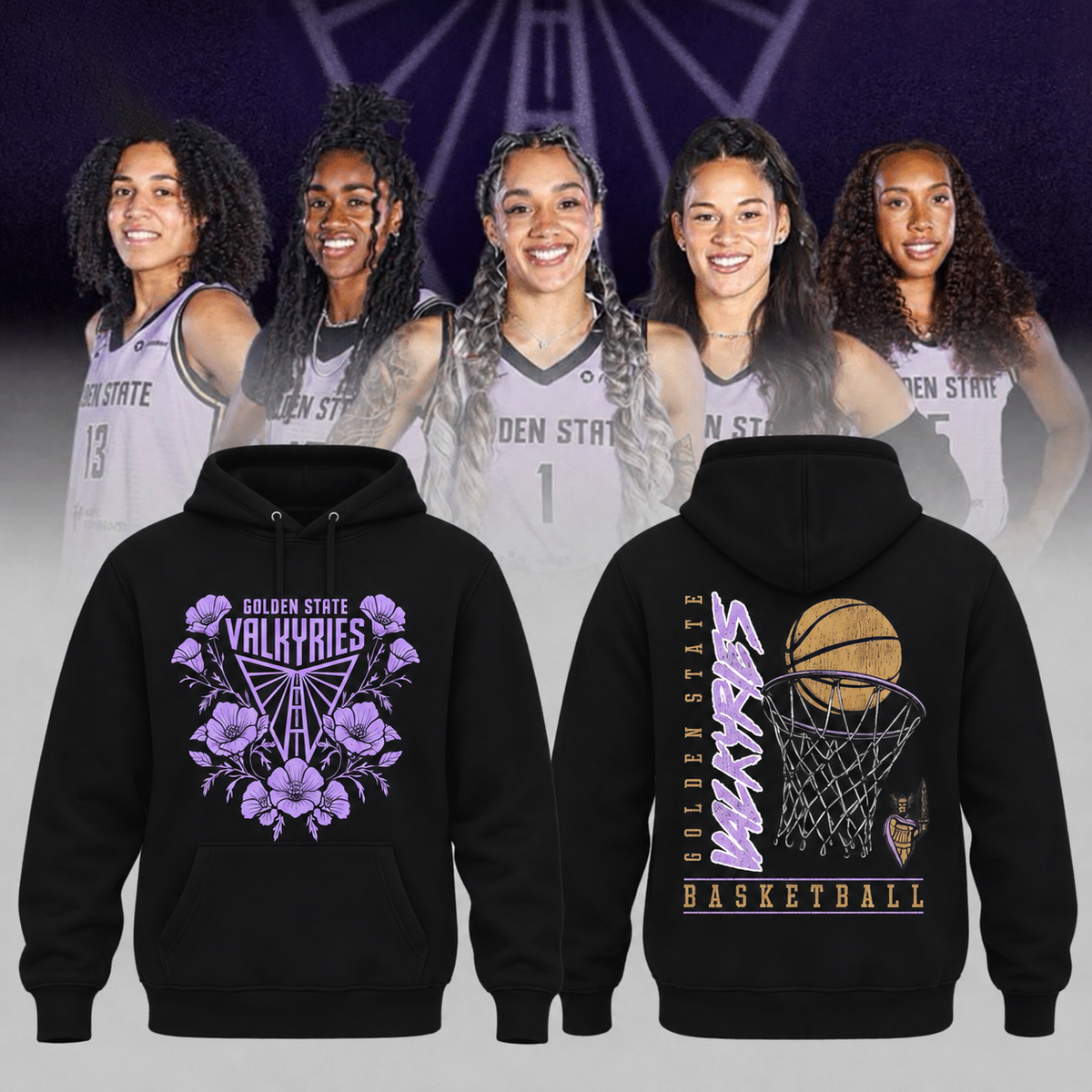 Golden State Valkyries WNBA Basketball Floral Vintage Hoodie
