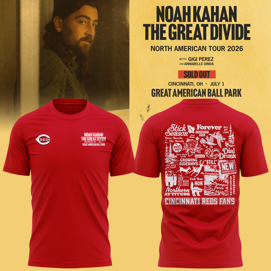 Limited Edtion Noah Kahan x Cincinnati Reds Red Tshirt 2026 | ZW56