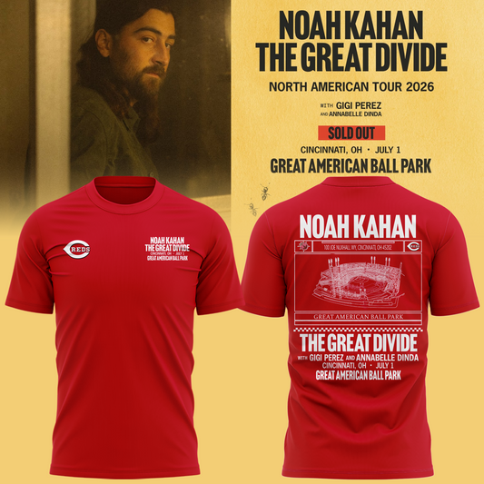 Limited Edtion Noah Kahan x Cincinnati Reds Red Tshirt 2026 | FF73