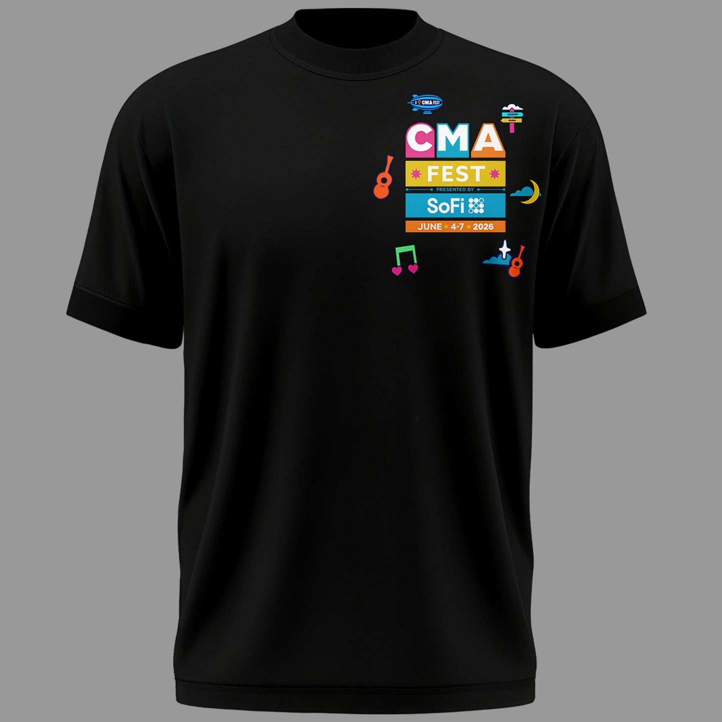 Limited Edition CMA FEST Nissan Stadium All Singers Line Up Black Tshirt 2026 | IB28