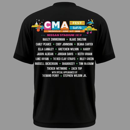 Limited Edition CMA FEST Nissan Stadium All Singers Line Up Black Tshirt 2026 | IB28