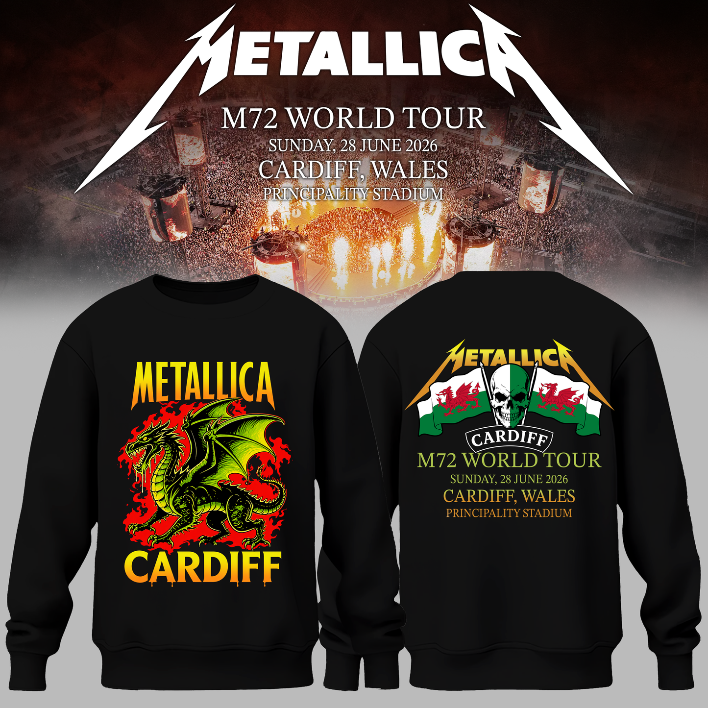 Metallica 2026 M72 World Tour Cardiff, Wales Sweater | KJ32