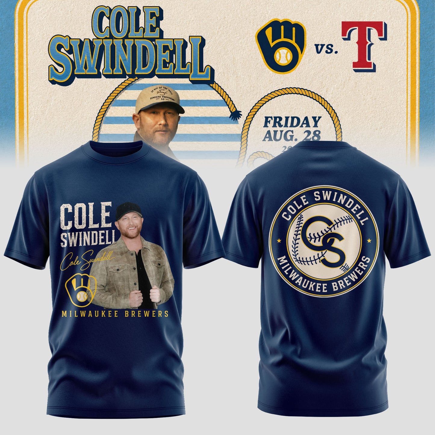 Cole Swindell x Milwaukee Brewers 3D All-Over Print T-Shirt V2