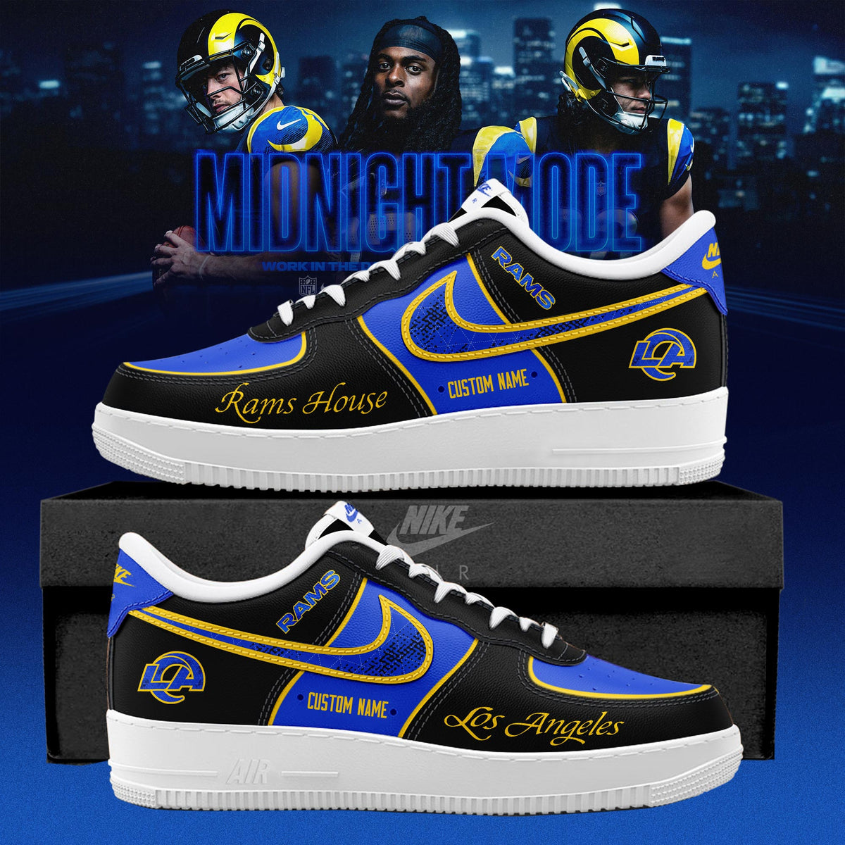 "FREE SHIPPING" - Los Angeles Rams Midnight Blue 2025 Rivalries Special AF1 Sneaker