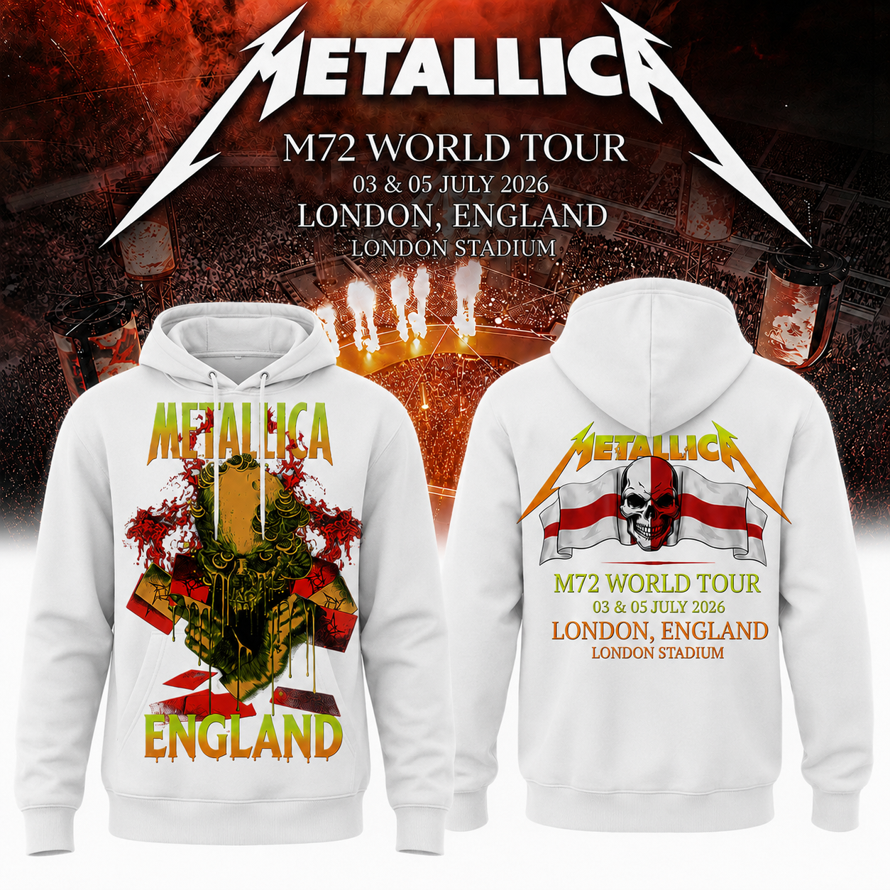 Metallica 2026 M72 World Tour London, England Special Hoodie | RC81