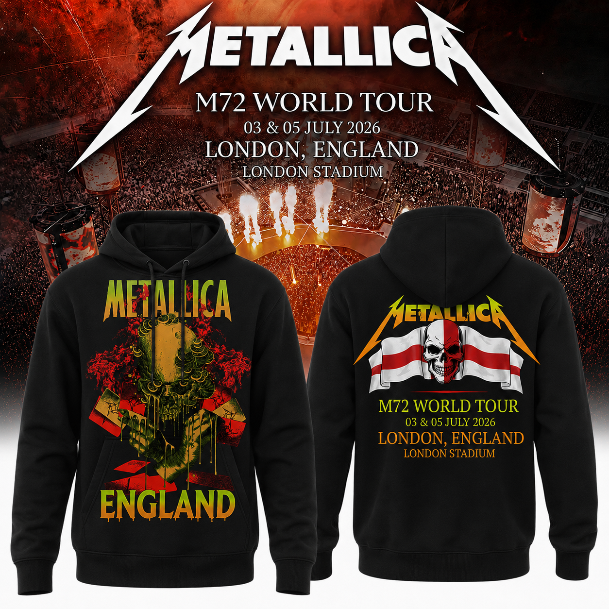 Metallica 2026 M72 World Tour London, England Special Hoodie | MX82