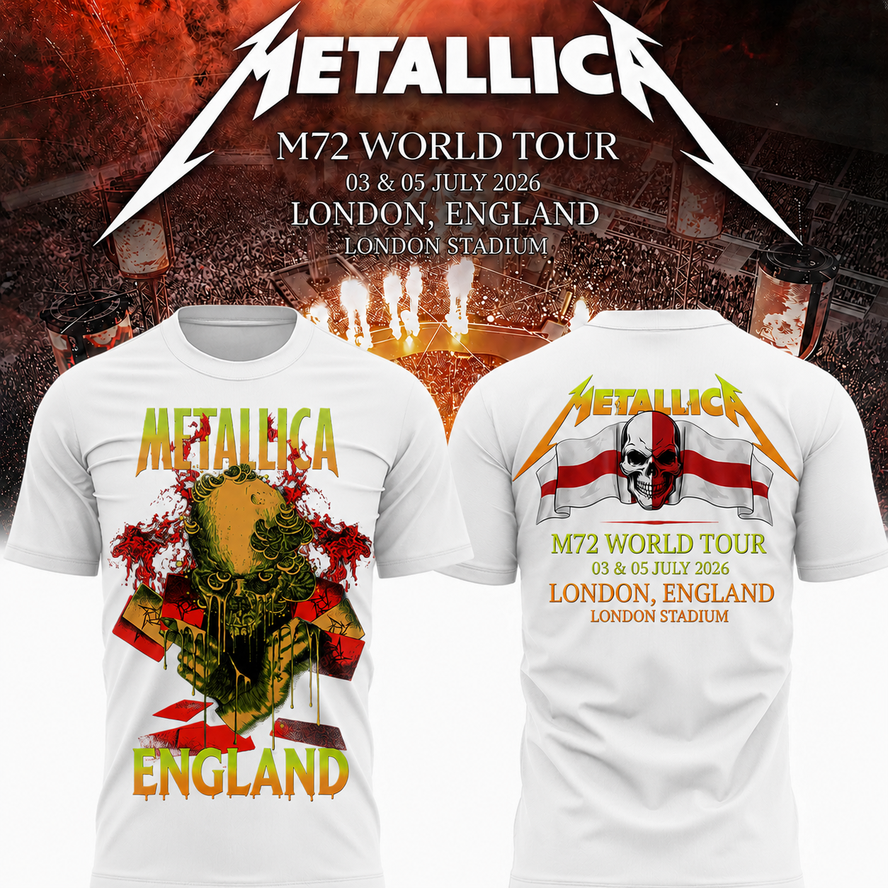 Metallica 2026 M72 World Tour London, England Special T-shirt | GE59