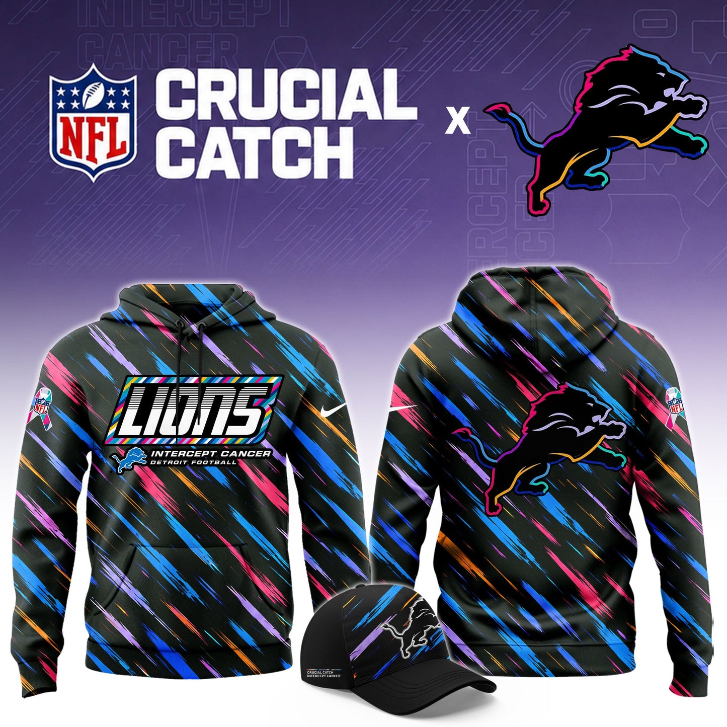 Men's Black Detroit Lions 2026 Crucial Catch Sideline Standard Issue Dri-FIT Pullover Hoodie