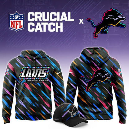 Men's Black Detroit Lions 2026 Crucial Catch Sideline Standard Issue Dri-FIT Pullover Hoodie