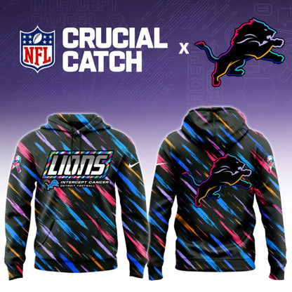 Men's Black Detroit Lions 2026 Crucial Catch Sideline Standard Issue Dri-FIT Pullover Hoodie